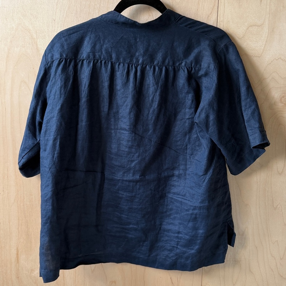 Japanese Navy Short-Sleeve Linen Shirt - Picture 4 of 4